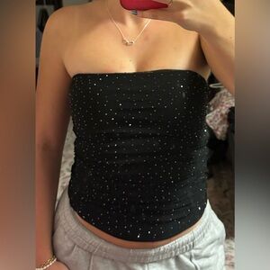 Nordstrom Black Strapless Rhinestone Crop Top